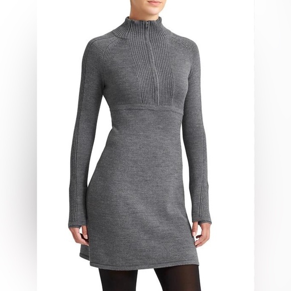 Athleta | Ribbed Knit 1/4 Zip Mock Neck Sweater Dress - Picture 1 of 10
